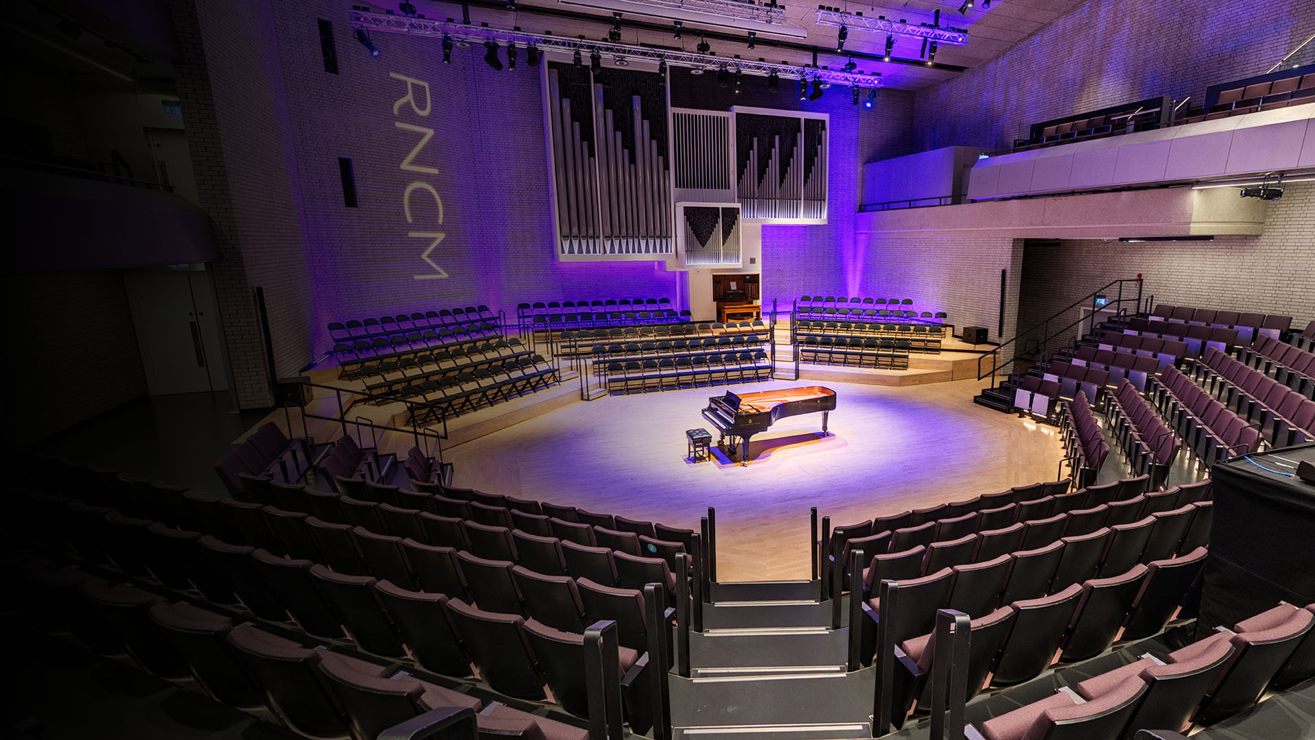 RNCM Concert Hall with grand piano