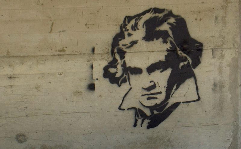 Graffiti image of Beethoven sprayed on a wall