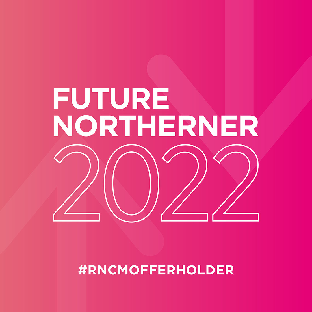 Future Northerners shareable graphic - pink background with grey writing, square
