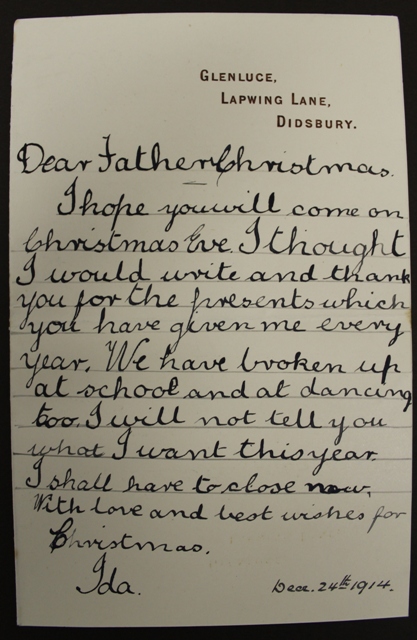 Ida Carroll's letter to Father Christmas, 1914