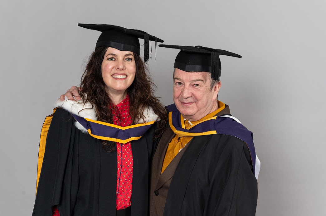 Musician and composer Anna Meredith (Fellow) and broadcaster Stuart Maconie (Honorary Member) at the RNCM