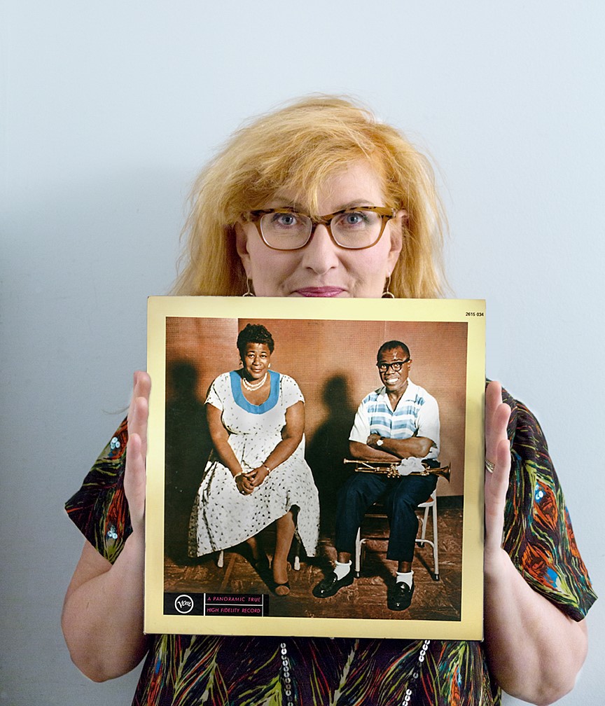 Eddi Reader holding LP - Ella and Louis: Ella Fitzgerald and Louis Armstrong.
