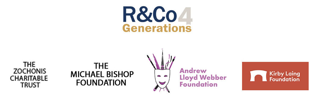 Logos for R&Co4 Generations, The Zachonis Charitable Trust, The Michael Bishop Foundation, Andrew Lloyd Webber Foundation, Kirby Laing Foundation