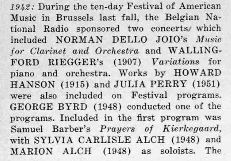 Newspaper cutting about the 1942 Festival of American Music in Brussels