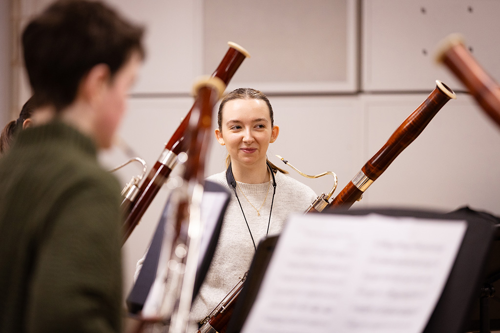 Young projects students play bassoons.