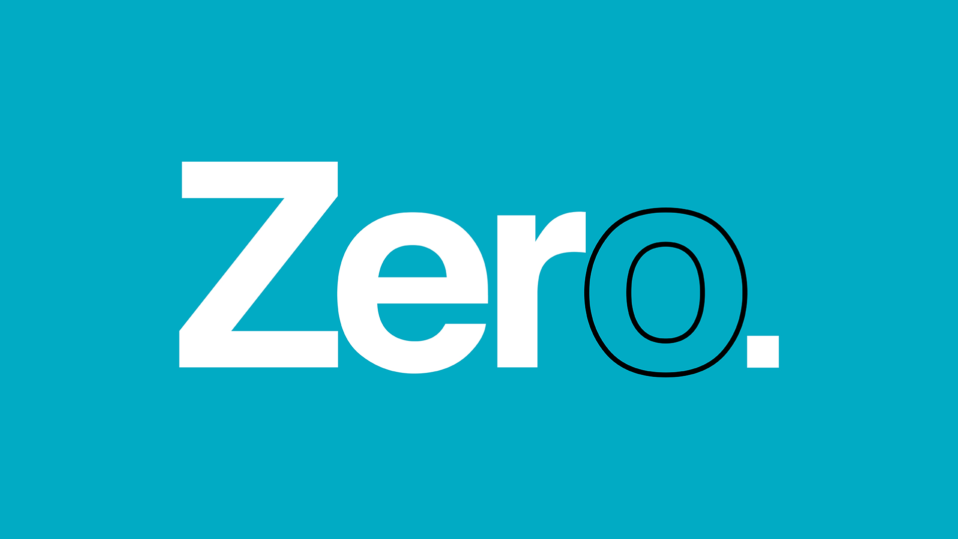 The word zero is written in white on a blue background.