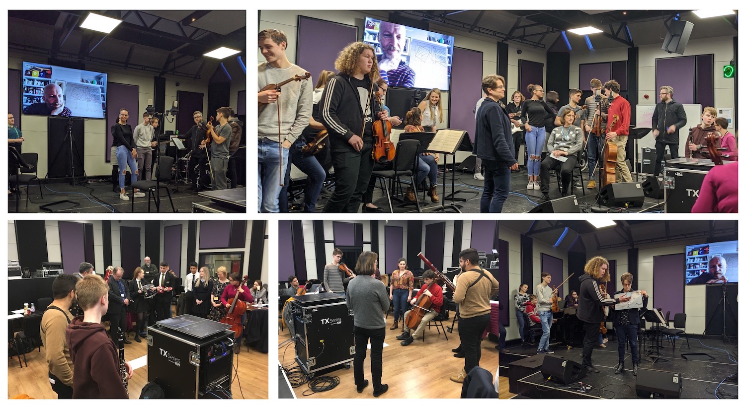 Groups of students performing music together