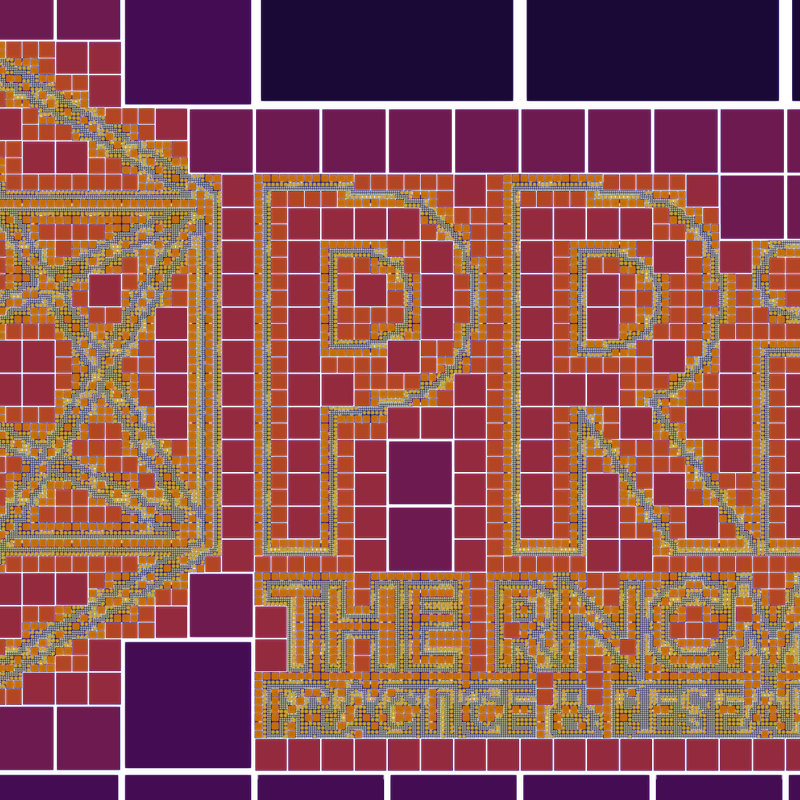 A grid of coloured pixelated squares representing part of the PRiSM logo