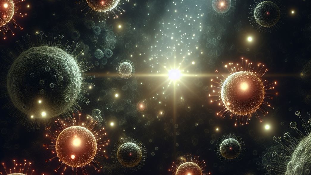 Depiction of virus cells with lights