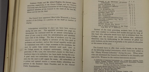 Annual report, 1901, showing donations made by the Gaskell's