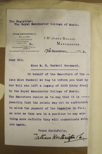 Solicitor's letter re the estate of Margaret Gaskell, 17 Nov 1913