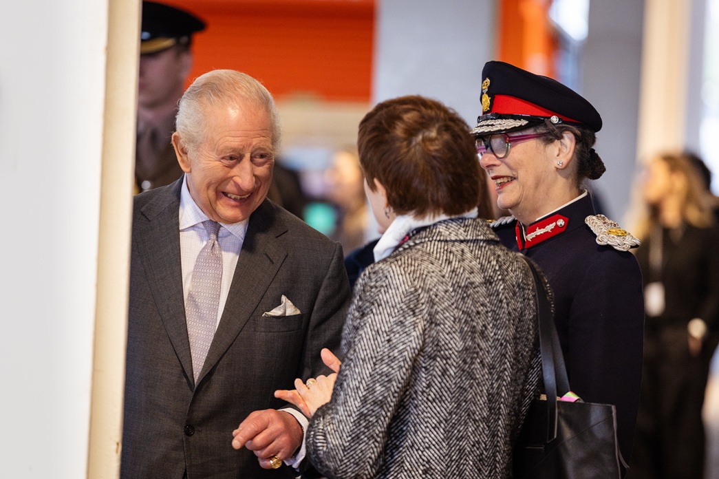 HM King Charles III chats to Professor Linda Merrick CBE